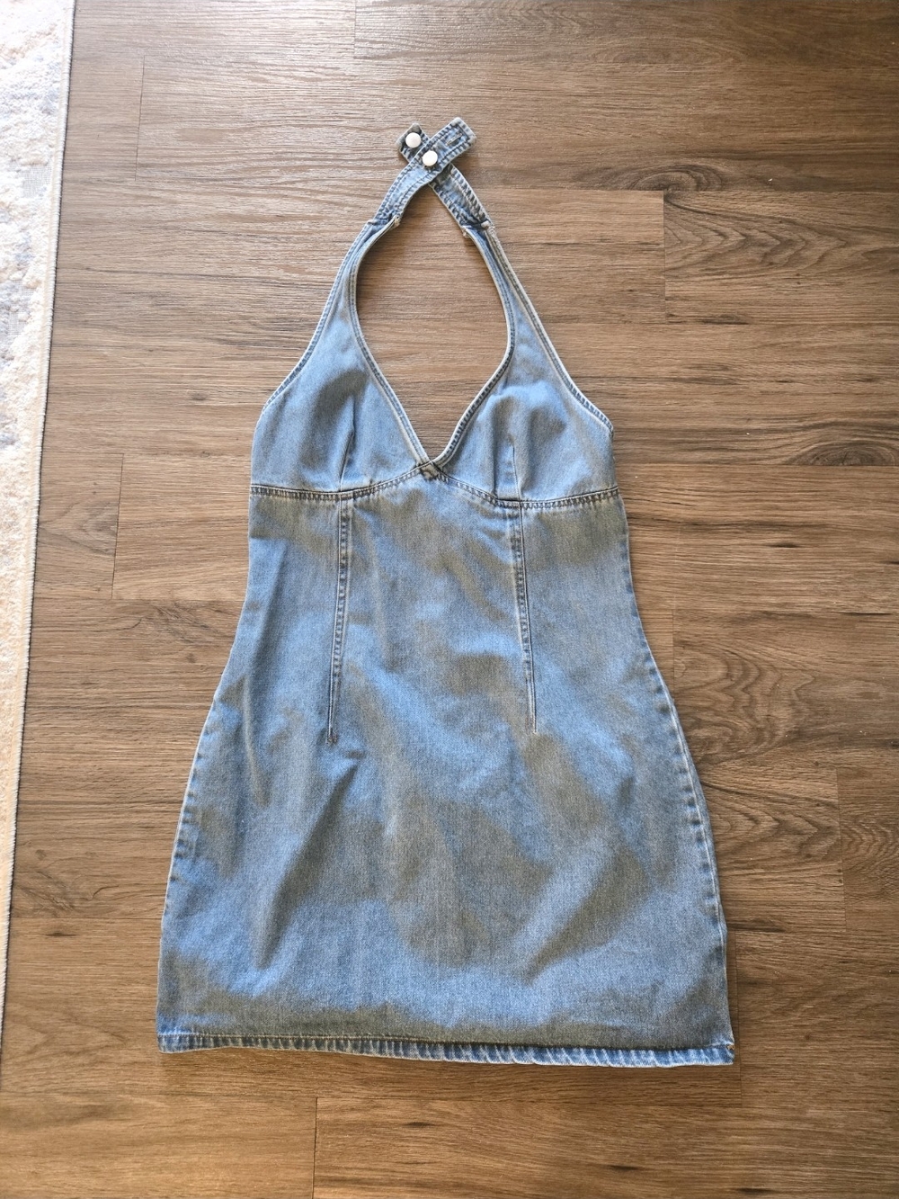 Lulu's Denim Halter Mini Dress in Light Blue - Picture 3 of 9